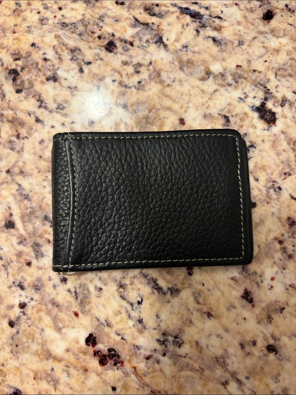Dopp Black Pebbled Leather Money Clip with Contrast Stitching